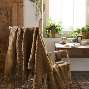 Plaid à franges 130 x 160 cm RPET GABIN Camel