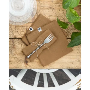 Lot de 3 serviettes Gaze de coton 40 x 40 cm GAÏA Camel