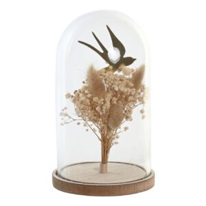 Décoration hirondelle métal doré globe fleurs séchées