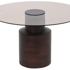 TABLE BASSE RONDE VERRE MANGUIER 80X80X40 CM MARRON FONCÉ